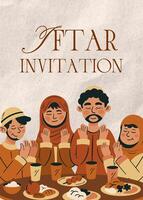 Brown Illustration Ifthar invitation Greeting Card template
