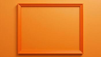 An empty orange frame against a matching orange background, ideal for showcasing artwork or photographs, perfect for home decor or marketing materials. photo