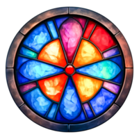 Colorful Stained Glass Window Design with Vibrant Geometric Patterns png