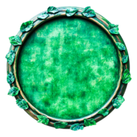 Green Circular Frame with Decorative Leaves and Twisted Wood Texture png