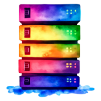 Colorful Digital Server Array with Gradient Background and Clouds png