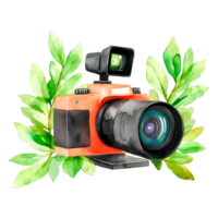Vintage Camera Surrounded by Fresh Green Leaves and Foliage Design png