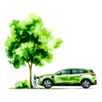 Electric Vehicle Charging Near Lush Green Tree in Nature Scene png