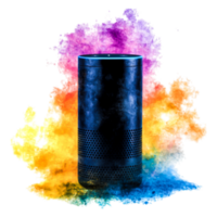 Vibrant Sound Device on Colorful Background with Smoke Effect png
