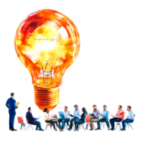 Creative brainstorming session with illuminated light bulb concept png