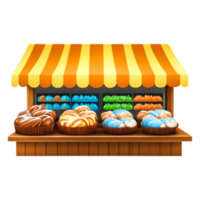 Colorful Bakery Stall with Assorted Pastries and Baked Goods Display png