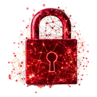 Digital Security Lock with Connections and Red Particles Effect png