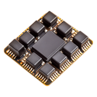 closeup of Microchip with Multiple Black Capacitors on Surface png