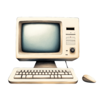 Retro style vintage computer setup for home office png