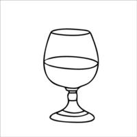 Brandy or Cognac Glass. Hand drawn illustration in Doodle style isolated on a white background. A simple minimalist Black and white illustration. Perfect for use in menu design, logos, and vector