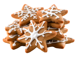 Holiday Gingerbread Star Cookies with Intricate Snowflake Icing on Transparent Background png