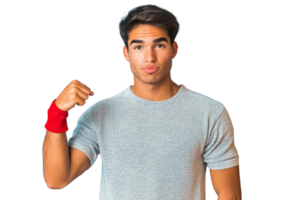 Man with red wristband showing confidence on transparent background png