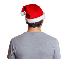 Man wearing santa hat back view on transparent background png