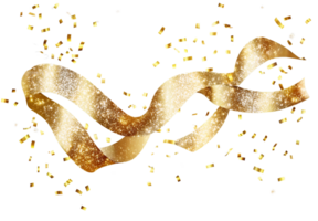 Gold glitter ribbon and confetti on transparent background png