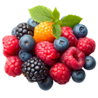 Raspberries, blackberries, and blueberries mix on transparent background png