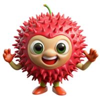 Smiling rambutan character standing in place with a bright smile png