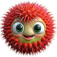 Smiling rambutan character with a friendly and warm expression png