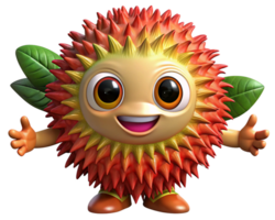Smiling rambutan mascot with a natural and joyful expression png