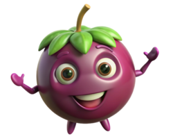 Smiling mangosteen character standing in place with a bright smile png