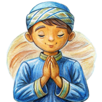 Boy in deep Islamic prayer with open palms png