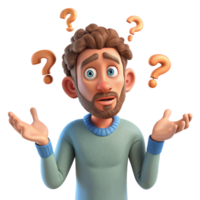 Man with confused face surrounded by question marks png