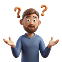 Man with unsure expression and floating question marks png