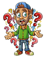 Man lost in thought with floating question marks png