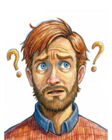 Man wondering about something with floating question marks png