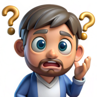 Confused office worker with question marks on clear background png