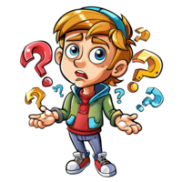 Man trying to understand with question marks around png