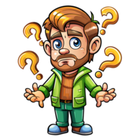 Perplexed man standing with floating question marks png