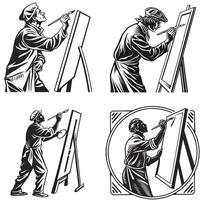 Nostalgic Painter at Work Silhouette vector