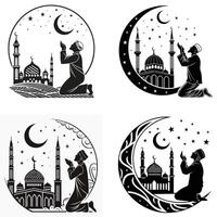 Man Raising Hands in Dua Silhouette vector