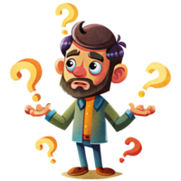 Man scratching head with question marks around him png