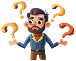 Confused character with question marks on a clear background png
