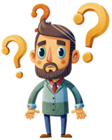 Uncertain man thinking with floating question marks png