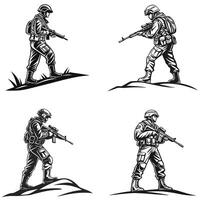 Armed Combatant in Action Silhouette vector