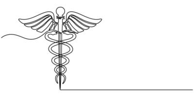 Medical symbol caduceus continuous One line drawing vector