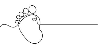 One continuous line drawing of bare foot and footprint vector