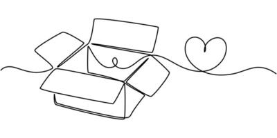 continuous one line drawing gift with heart shape flat icon vector