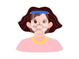 Woman use face shield and patterned mask vector