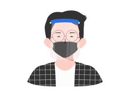 Man with face shield and patterned mask vector