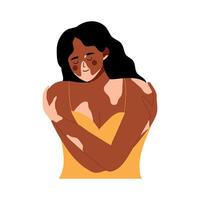 woman hugging herself with skin problems Vitiligo vector
