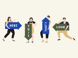 People pointing up, down, left, right vector