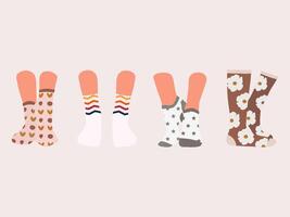 Set of female socks in different pattern vector