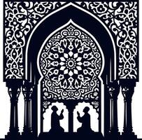 the arabic style window with two men in prayer vector