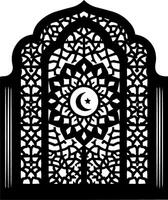 an islamic window with a crescent and star vector