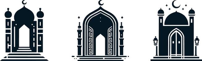 four different mosque designs with crescent and stars vector