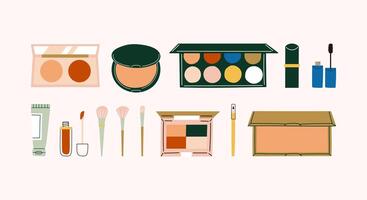 Makeup brushes and cosmetics icons set vector