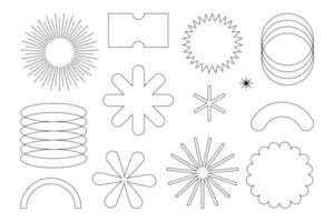 Monoline trendy retro abstract sun ray circles flower arch pattern frames sparkle minimal elements vector